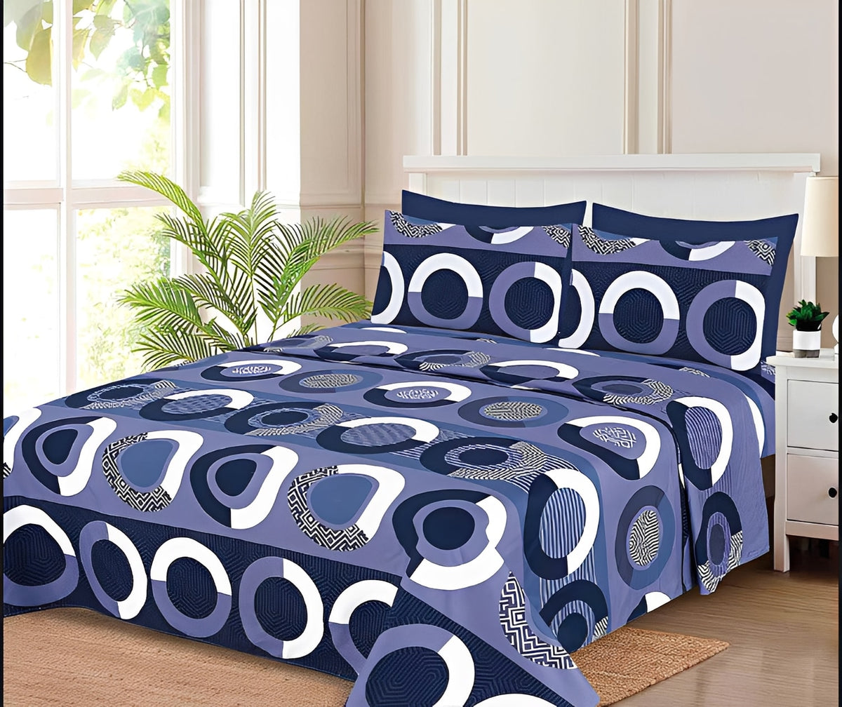 Ensemble de draps Motif Cercles Bleu marine, Bleu lavande et Blanc