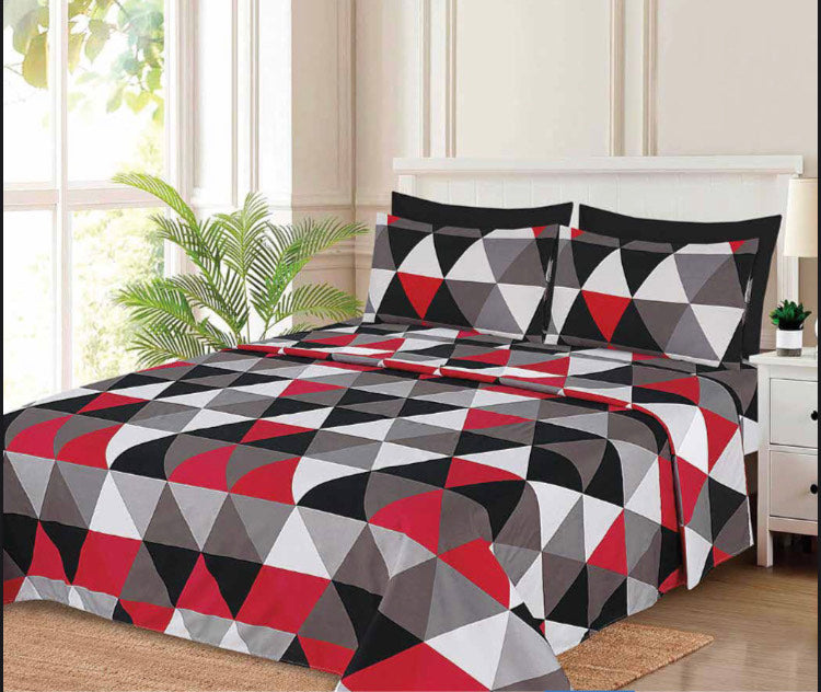 Geometric Black, Red, Grey, and White Sheet Set