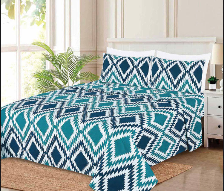 Ikat Pattern Teal, Navy, and White Sheet Set