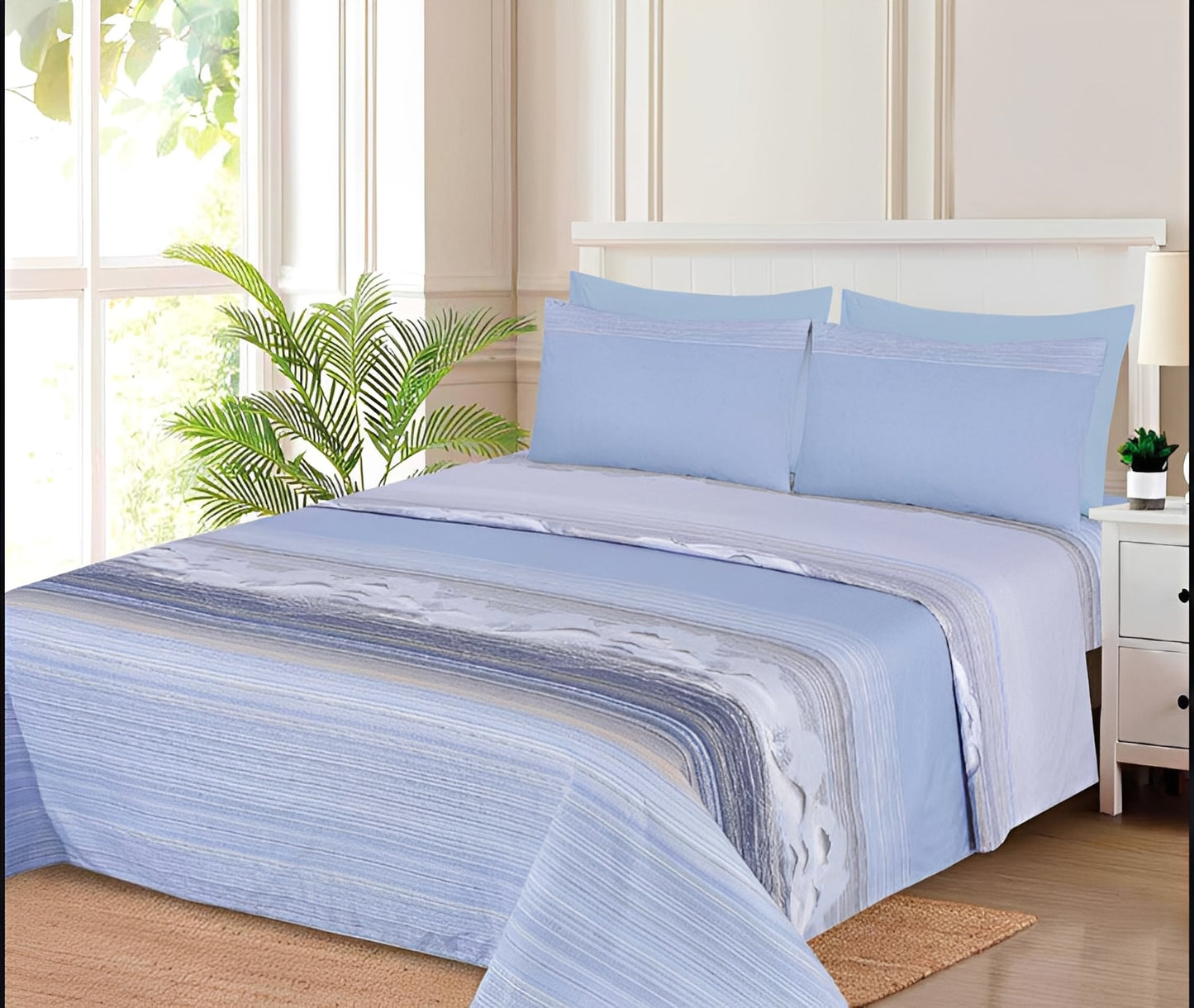 Ensemble de draps Dégradé Bleu ciel, Gris et Blanc