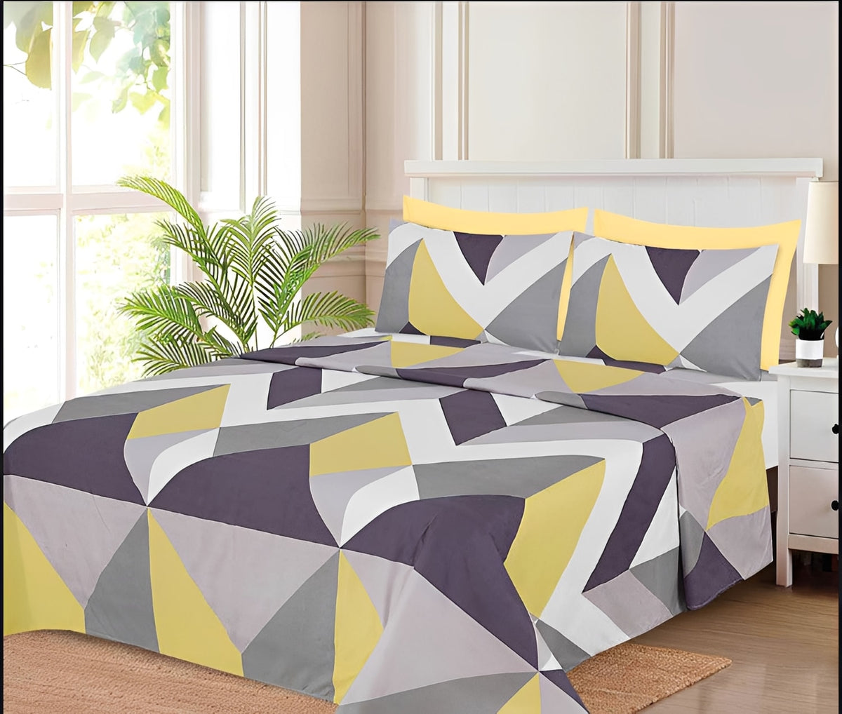 Yellow, Grey, White, and Black Geometric Sheet Set