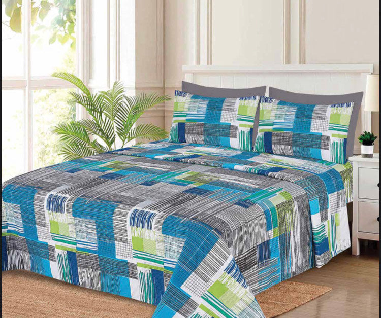 Turquoise, Sage Green, and White Geometric Sheet Set