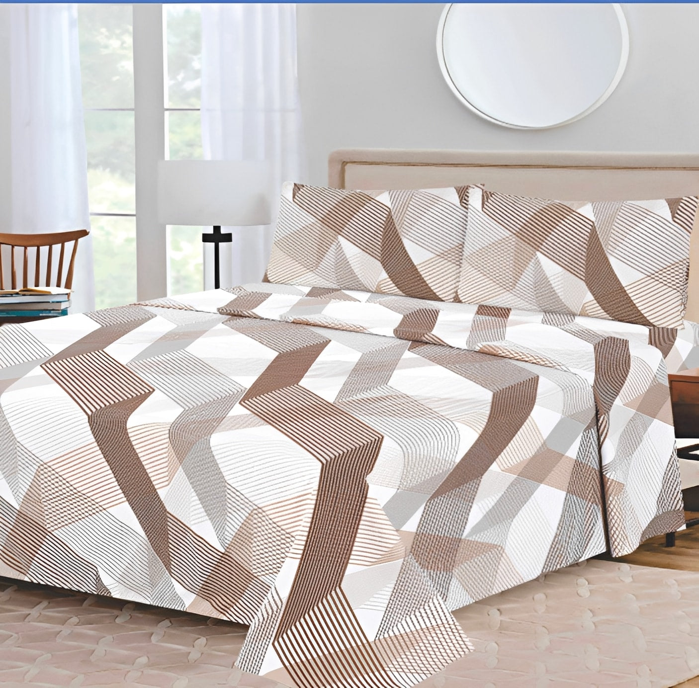 Ensemble de draps Géométrique Beige, Taupe, Gris et Blanc