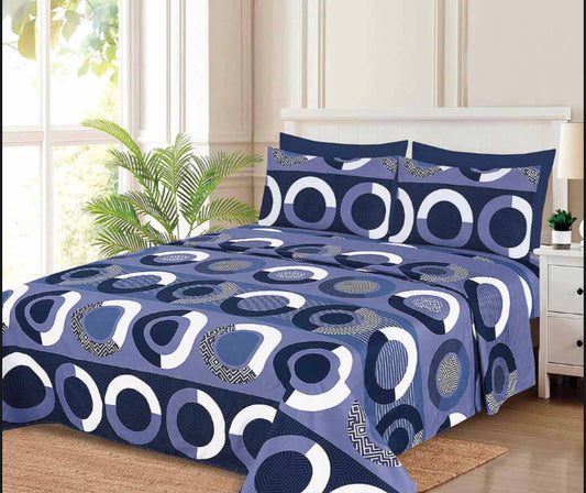 Ensemble de draps Motif Cercles Bleu marine, Bleu lavande et Blanc – King & Queen Home