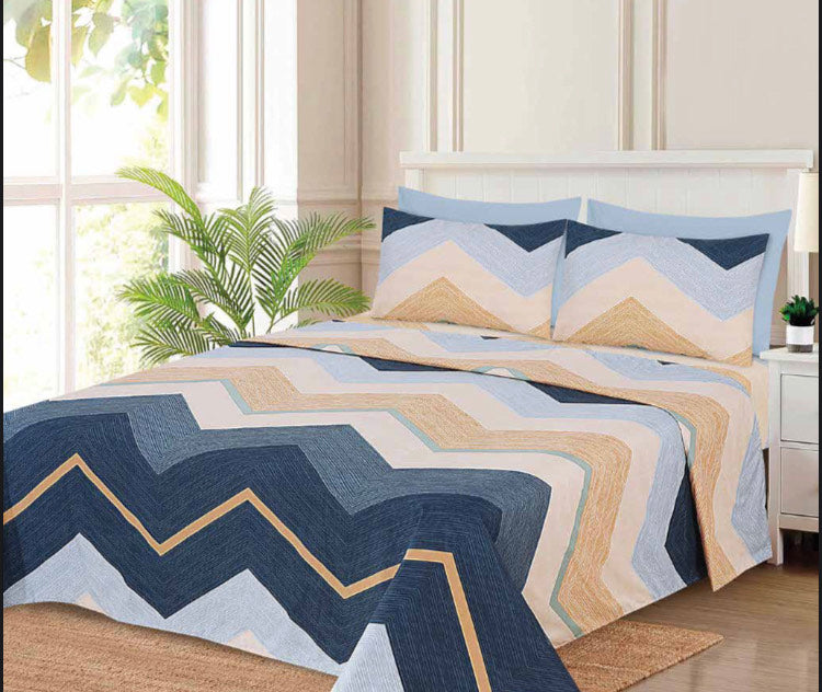 Ensemble de draps Chevron Bleu et Beige – King & Queen Home