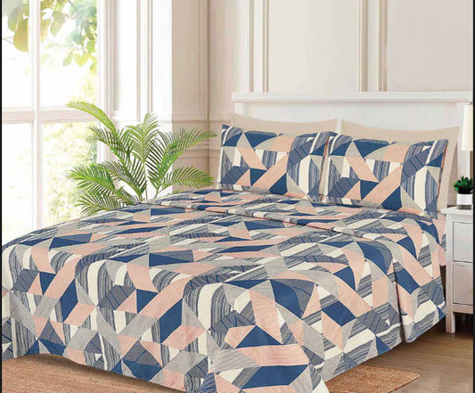 Ensemble de draps Géométrique Bleu marine, Beige et Gris – King & Queen Home