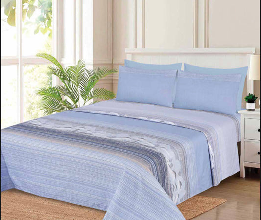 Ensemble de draps Dégradé Bleu ciel, Gris et Blanc – King & Queen Home