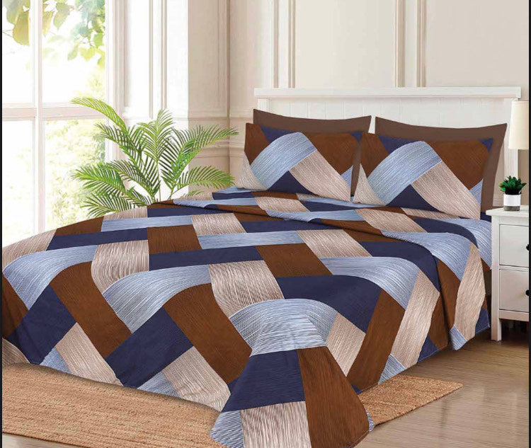Ensemble de draps Géométrique Bleu marine, Brun et Beige – King & Queen Home