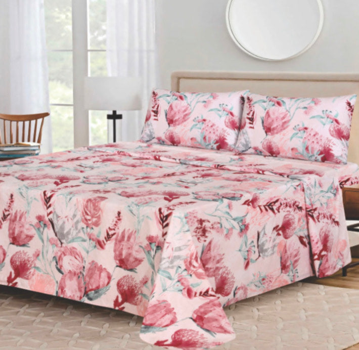 Ensemble de draps Floral Rose pâle, Rose foncé et Vert sauge – King & Queen Home
