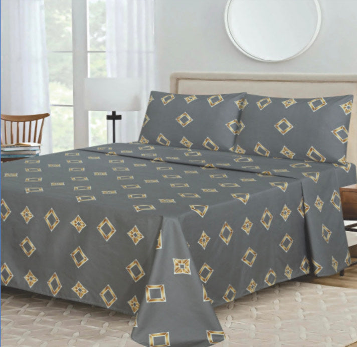 Ensemble de draps Géométrique Gris, Jaune doré et Blanc – King & Queen Home