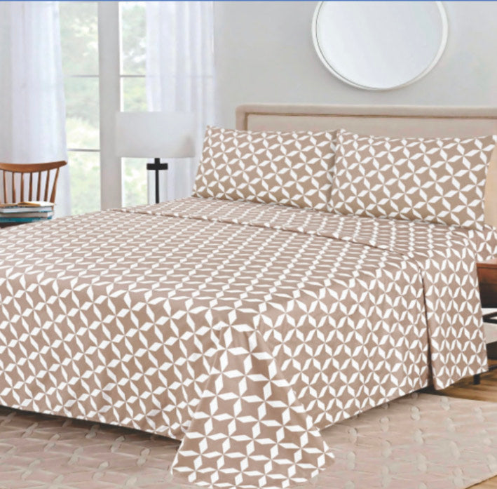 Ensemble de draps Géométrique Taupe et Blanc – King & Queen Home