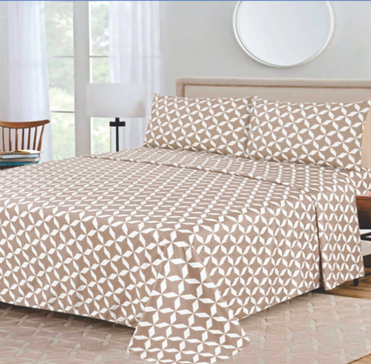 Ensemble de draps Géométrique Taupe et Blanc – King & Queen Home