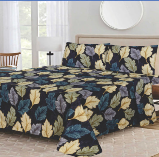 Ensemble de draps Feuilles Noir, Beige, Vert sauge, Bleu pétrole et Gris – King & Queen Home