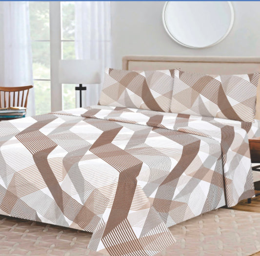 Ensemble de draps Géométrique Beige, Taupe, Gris et Blanc – King & Queen Home